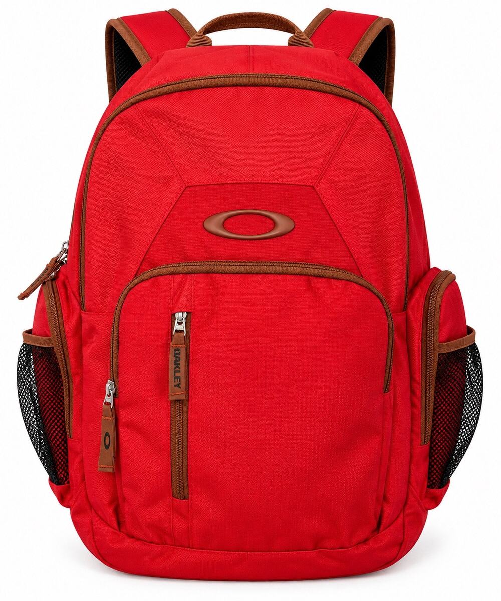 Oakley Red Backpack Brown Trim Multi Pocket Laptop Travel School Daypack